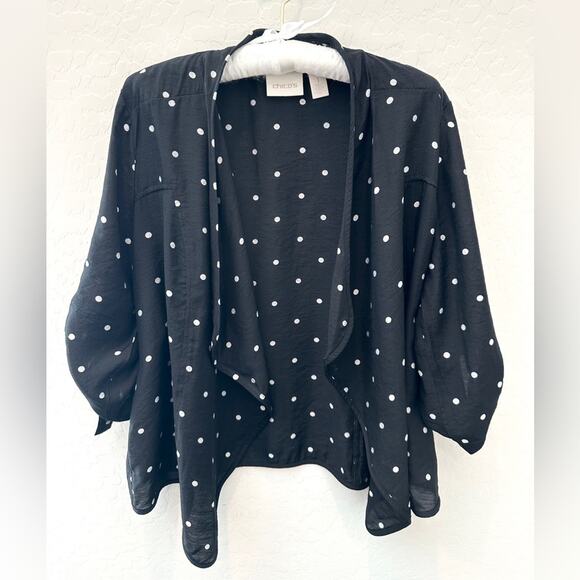 CHICO’S | Black White Lightweight Polka Dot Open Cardigan Jacket | Medium - Picture 2 of 9
